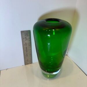 Heavy 8" Emerald Green Glass with clear bottom and rounded top - bubble accent
